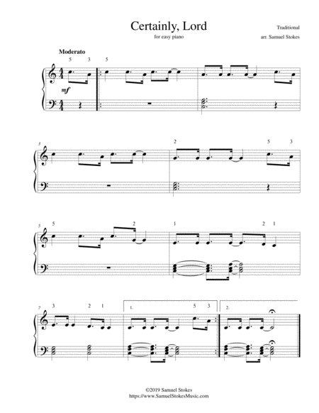 Free Sheet Music Certainly Lord For Easy Piano