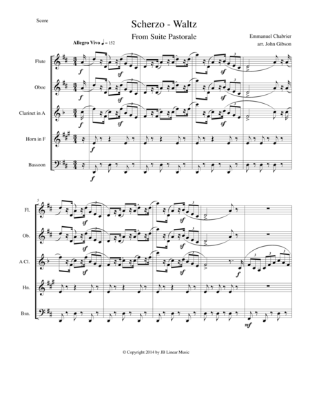 Chabrier Wind Quintet Scherzo From Suite Pastorale Sheet Music