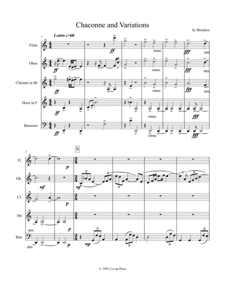 Free Sheet Music Chaconne And Variations For Woodwind Quintet