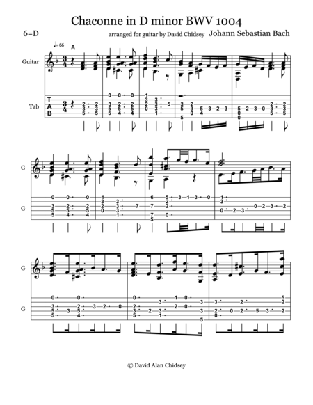 Chaconne Bwv 1004 Arranged For Guitar Sheet Music