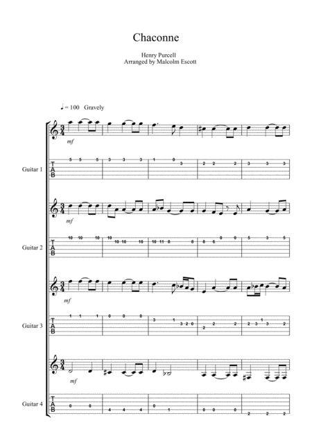 Free Sheet Music Chaconne By Purcell