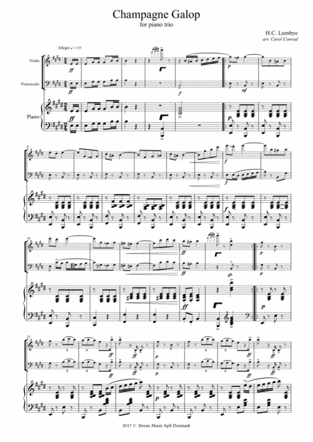 Champagne Galop By H C Lumbye Arr For Piano Trio Sheet Music