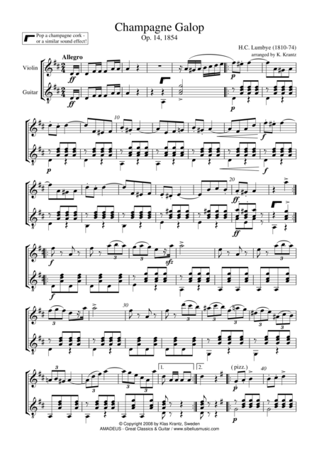 Free Sheet Music Champagne Galop For Violin And Guitar