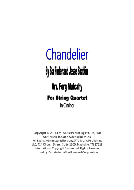 Free Sheet Music Chandelier By Sia For String Quartet In C Minor
