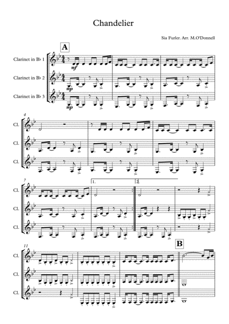 Chandelier For Three Clarinets Sheet Music