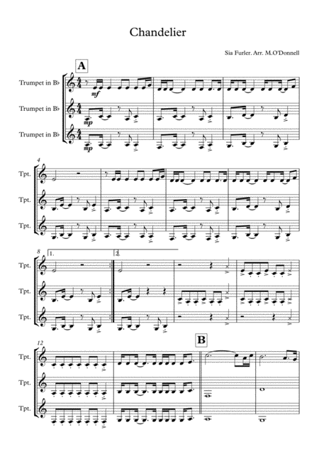 Free Sheet Music Chandelier For Three Trumpets