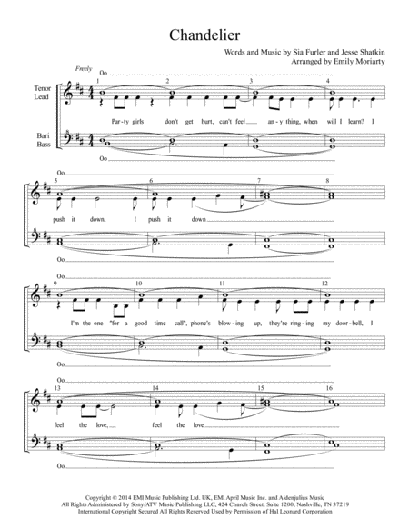 Chandelier Womens Barbershop Quartet Sheet Music