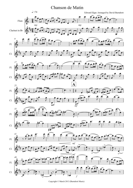 Chanson De Matin For Flute And Clarinet Sheet Music