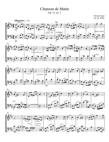 Chanson De Matin For Violin And Cello Duet Sheet Music