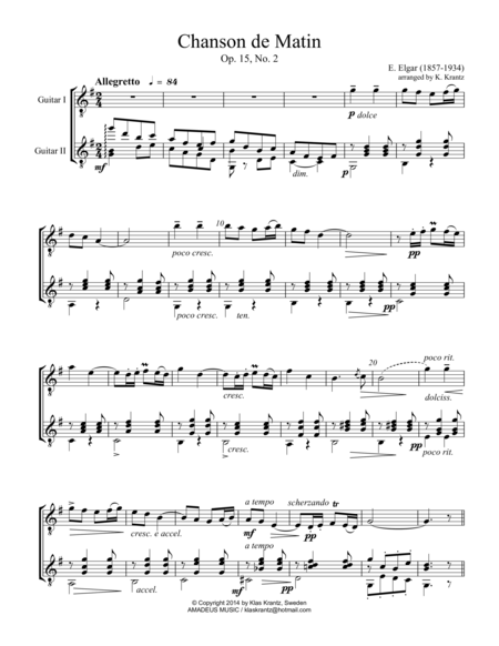 Free Sheet Music Chanson De Matin Op 15 For Guitar Duo