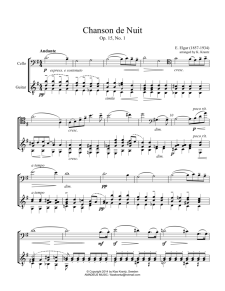 Chanson De Nuit And Chanson De Matin Op 15 For Cello And Guitar Page 1