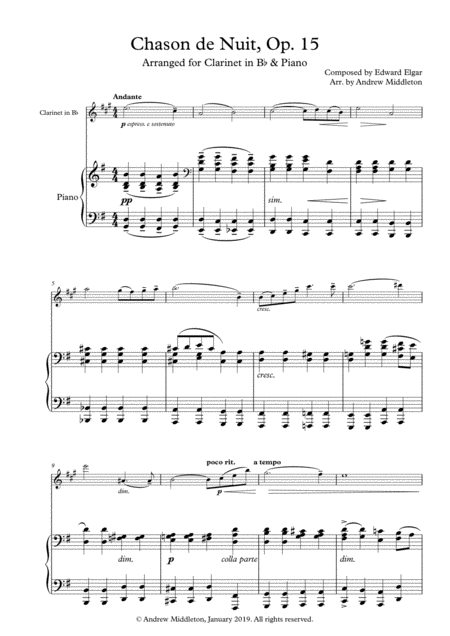 Free Sheet Music Chanson De Nuit Op 15 Arranged For Clarinet And Piano