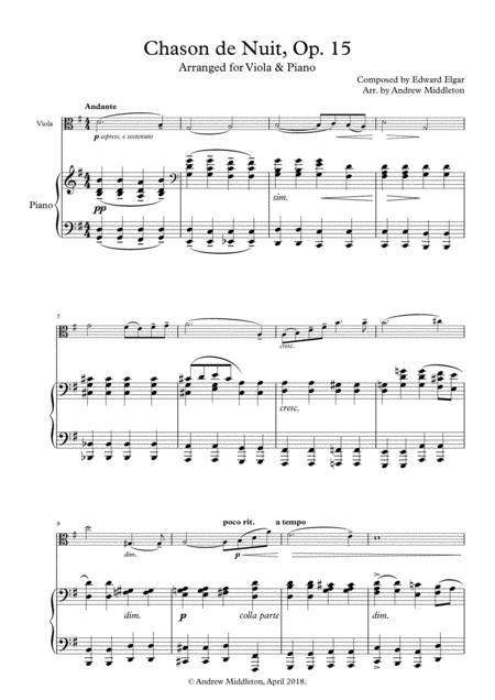 Free Sheet Music Chanson De Nuit Op 15 Arranged For Viola And Piano