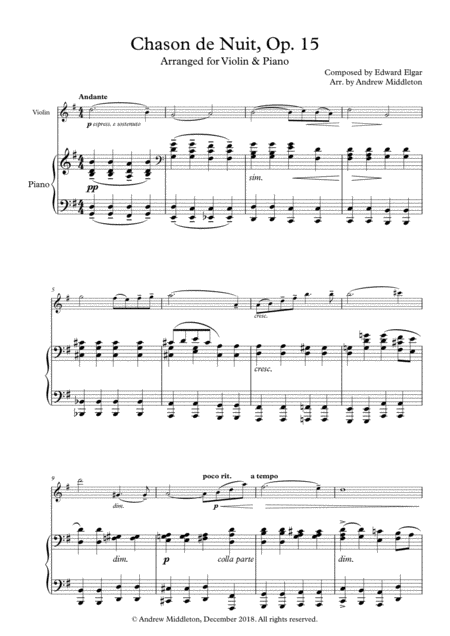 Free Sheet Music Chanson De Nuit Op 15 Arranged For Violin And Piano