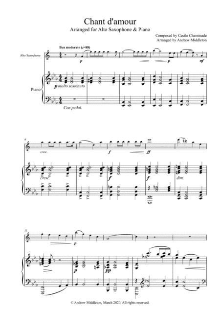 Chant D Amour Arranged For Alto Saxophone And Piano Sheet Music