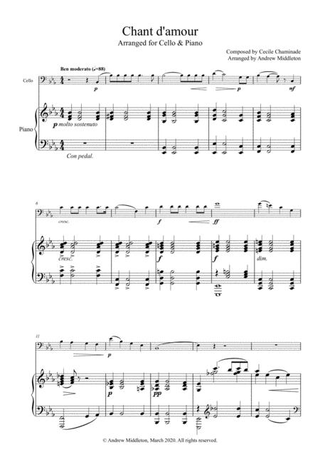 Free Sheet Music Chant D Amour Arranged For Cello And Piano