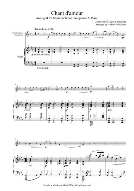 Chant D Amour Arranged For Soprano Saxophone And Piano Sheet Music