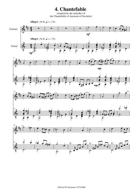 Chantefable Of Aucassin And Nicolette For Clarinet And Guitar Sheet Music