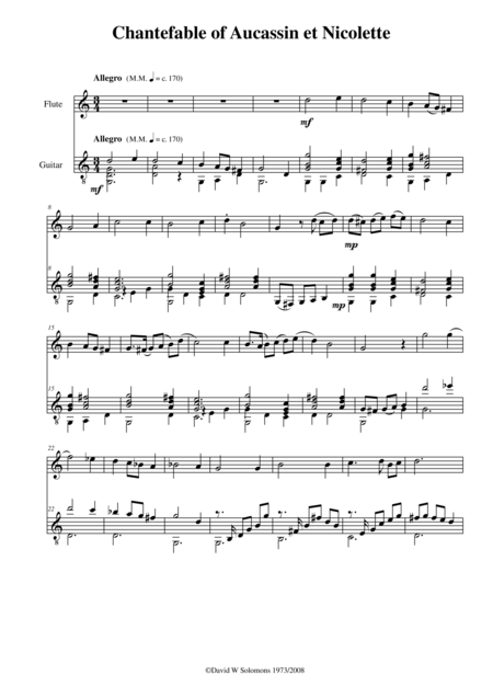 Chantefable Of Aucassin And Nicolette For Flute And Guitar Sheet Music