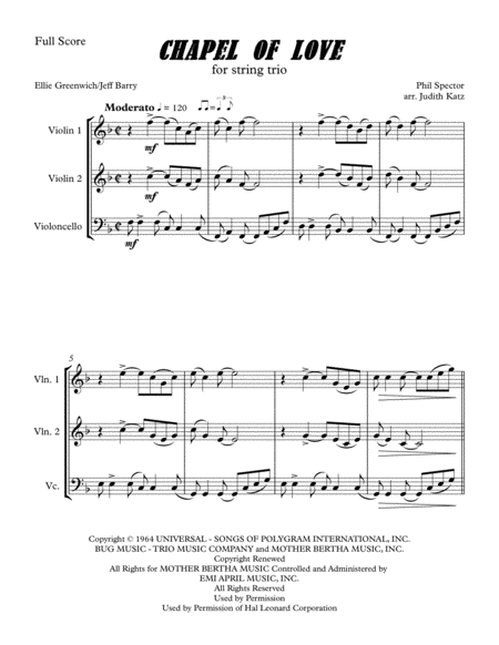 Free Sheet Music Chapel Of Love For String Trio