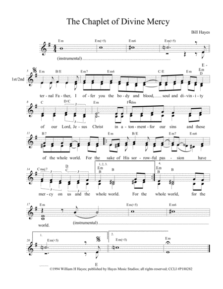 Chaplet Of Divine Mercy Sop Alto Sheet Music