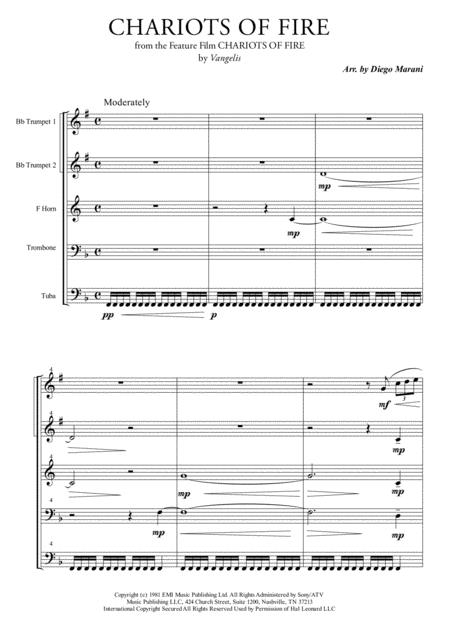 Chariots Of Fire From The Feature Film Chariots Of Fire For Brass Quintet Sheet Music