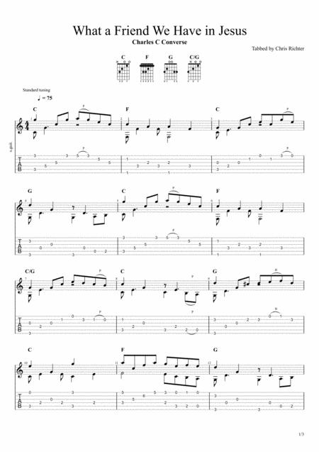 Free Sheet Music Charles C Converse What A Friend We Have In Jesus Solo Fingerstyle Guitar Tab