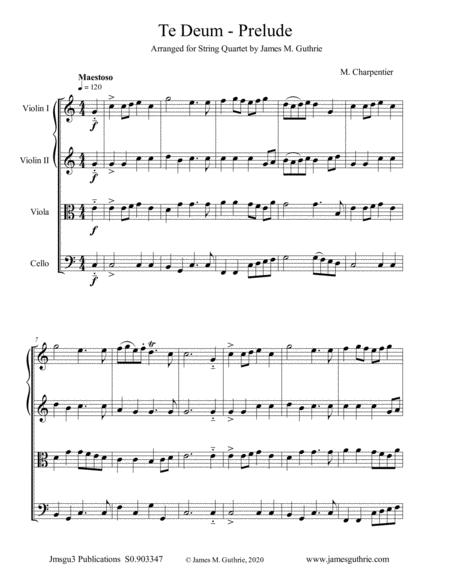 Charpentier Te Deum Prelude For String Quartet Sheet Music