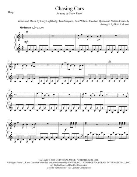 Chasing Cars For Solo Harp No Levers Required Sheet Music