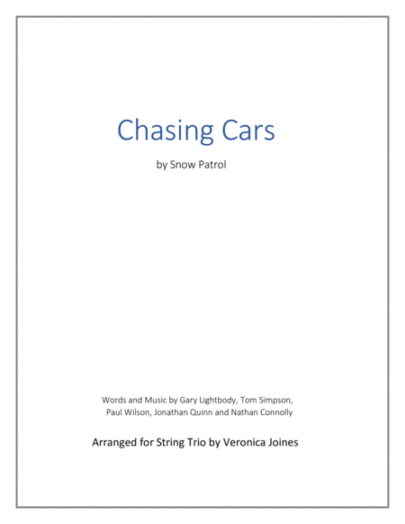 Chasing Cars For String Trio Violin Viola Cello Sheet Music