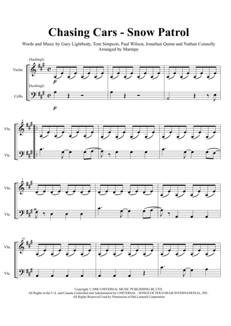 Free Sheet Music Chasing Cars Snow Patrol Arranged For String Duet
