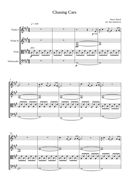 Chasing Cars String Quartet Sheet Music