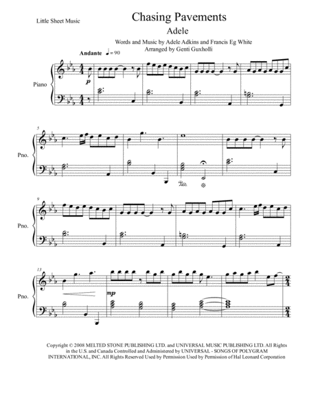 Chasing Pavements Piano Solo Sheet Music