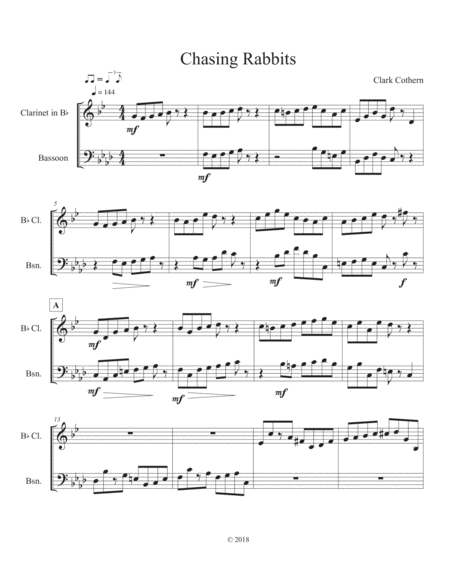 Chasing Rabbits Duet For Clarinet And Bassoon Sheet Music