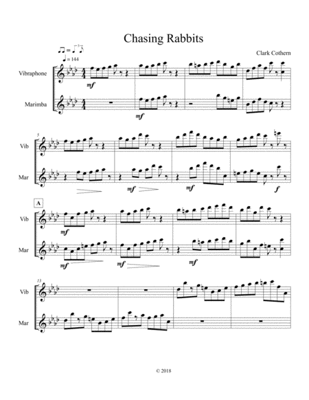 Free Sheet Music Chasing Rabbits Duet For Vibraphone And Marimba