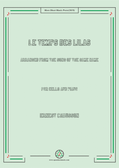 Chausson Le Temps Des Lilas For Cello And Piano Sheet Music