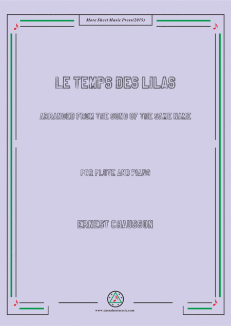 Chausson Le Temps Des Lilas For Flute And Piano Sheet Music