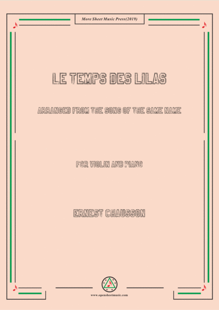 Chausson Le Temps Des Lilas For Violin And Piano Sheet Music