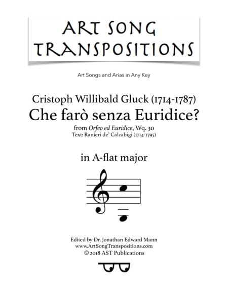 Che Far Senza Euridice A Flat Major Sheet Music