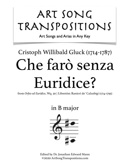 Che Far Senza Euridice Transposed To B Major Sheet Music