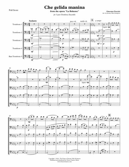 Che Gelida Manina From La Bohme For 5 Part Trombone Ensemble Sheet Music