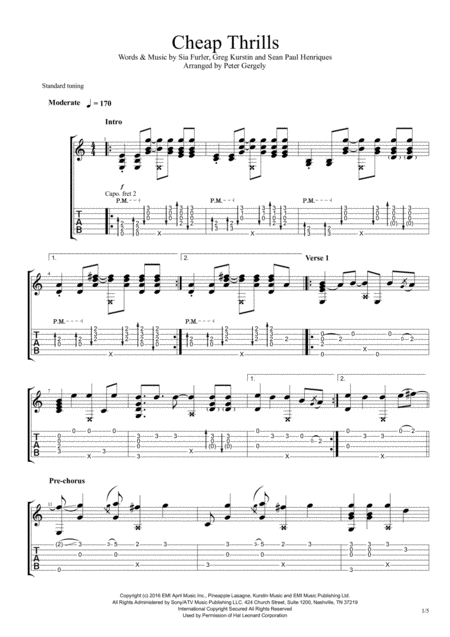 Cheap Thrills Fingerstyle Guitar Sheet Music