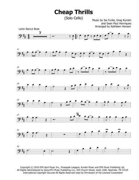 Free Sheet Music Cheap Thrills For Solo Cello