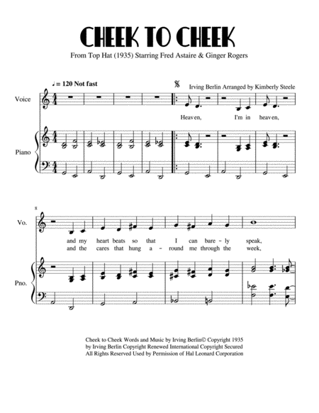 Free Sheet Music Cheek To Cheek For Easy Piano And Voice