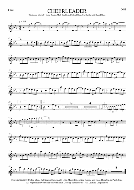 Free Sheet Music Cheerleader By Omi Easy Transcription In Concert Pitch Bb And Eb