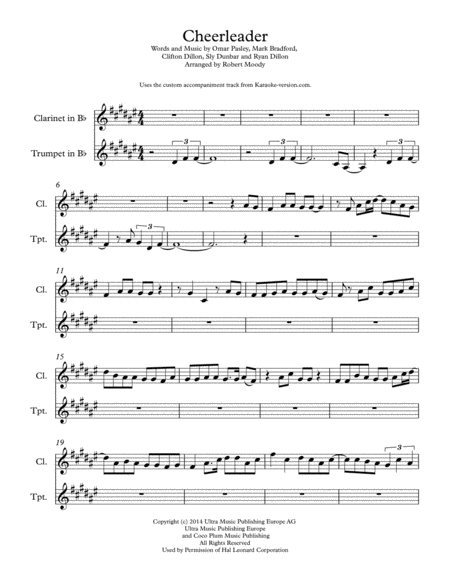 Cheerleader Solo Duet For Clarinet And Or Trumpet Sheet Music