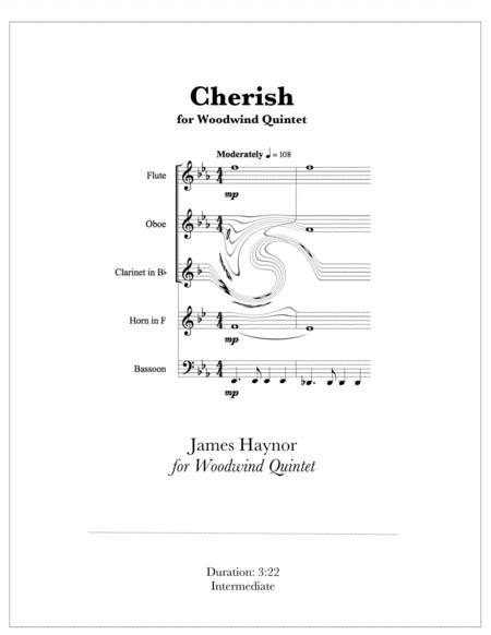 Free Sheet Music Cherish For Woodwind Quintet