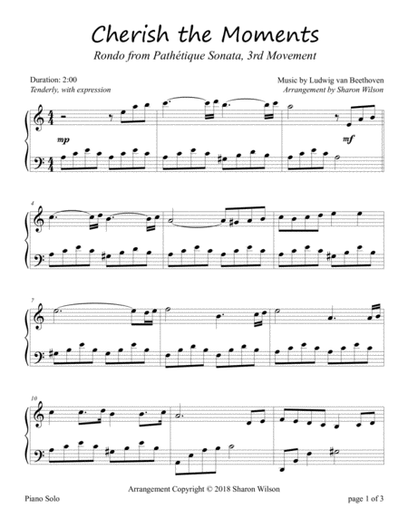 Cherish The Moments Rondo From Pathtique Sonata 3rd Movement Sheet Music