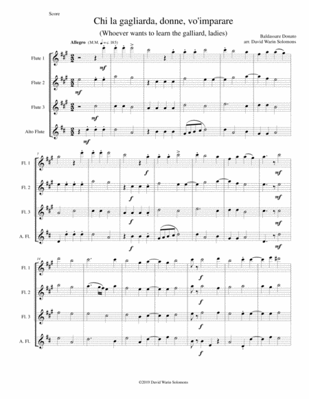 Free Sheet Music Chi La Gagliarda Whoever Wants To Learn The Galliard Arranged For 3 Flutes And 1 Alto Flute