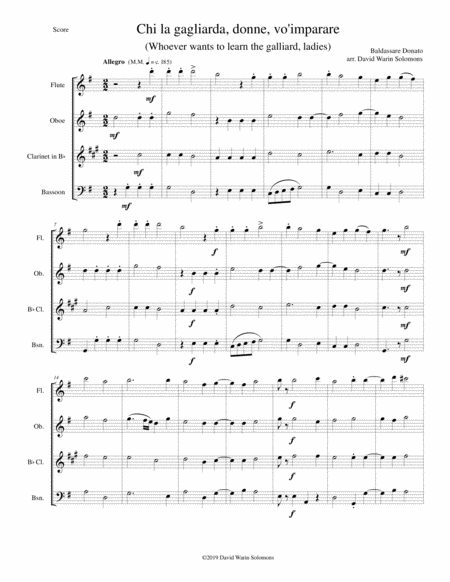 Chi La Gagliarda Whoever Wants To Learn The Galliard Arranged For Wind Quartet Sheet Music